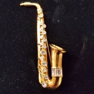 Swarovski crystal saxophone brooch